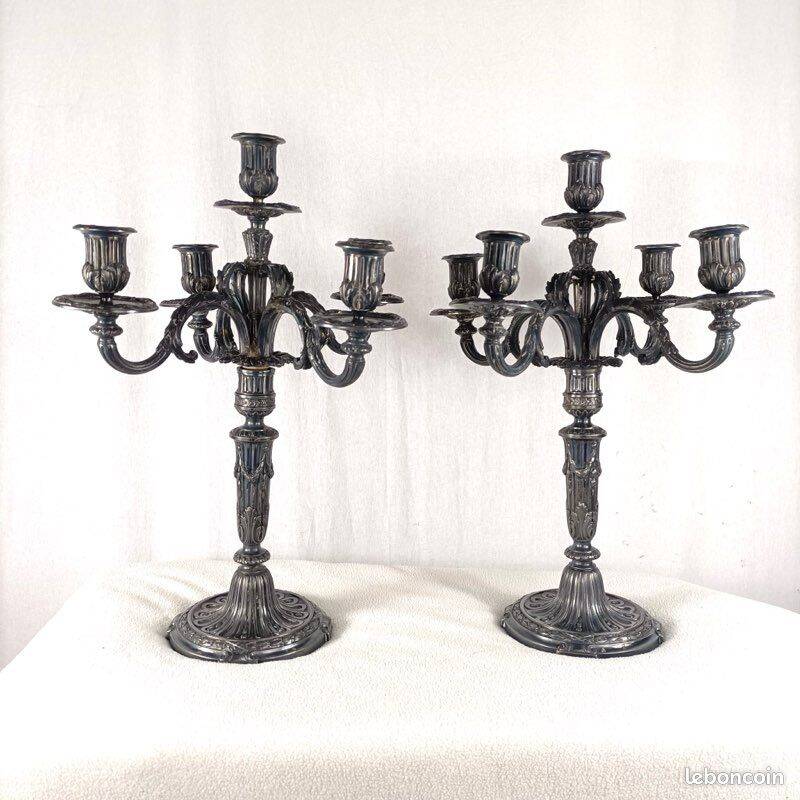Pair of Bronze Candelabra - Louis XVI Style Candlestick, 19th Century