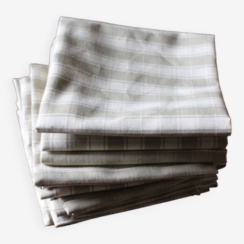 A lot of 8 Cotton Table Napkins Beige Linen Checks Creation