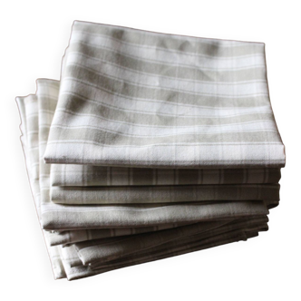 A lot of 8 Cotton Table Napkins Beige Linen Checks Creation