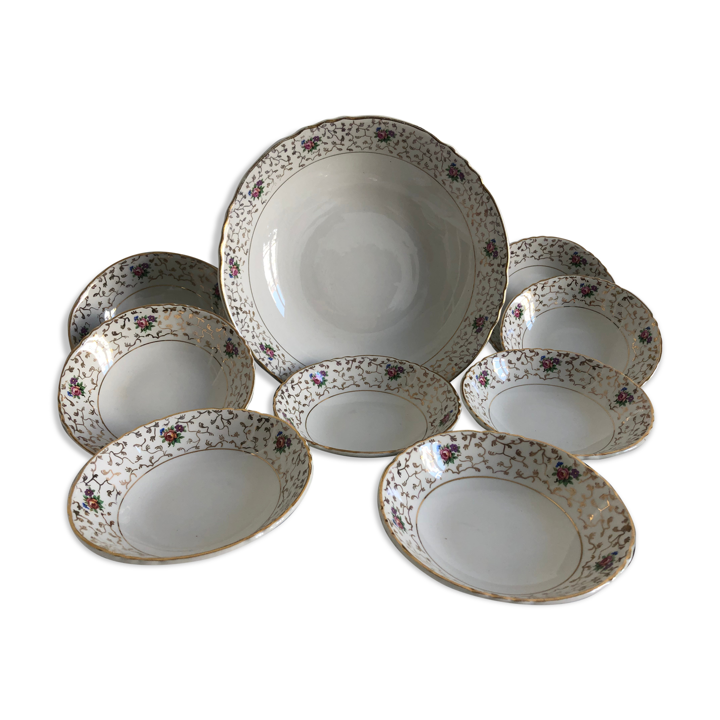 Salad bowl and cups, art of the table, Moulin des loups, Blois service