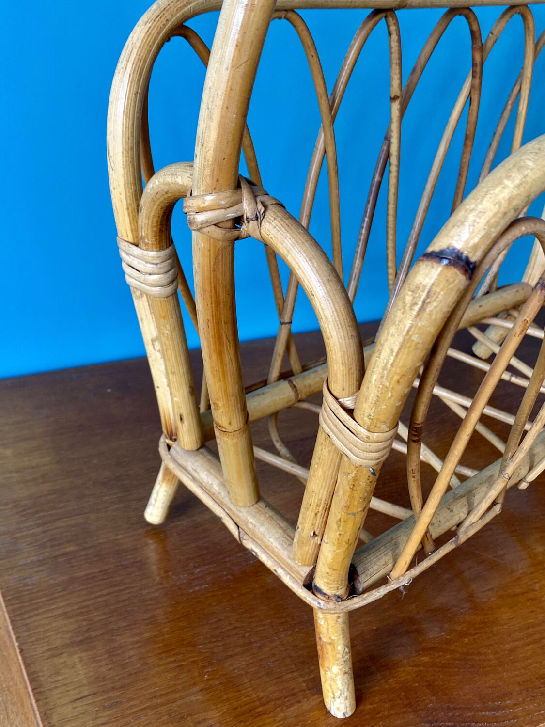 Vintage bamboo rattan magazine holder