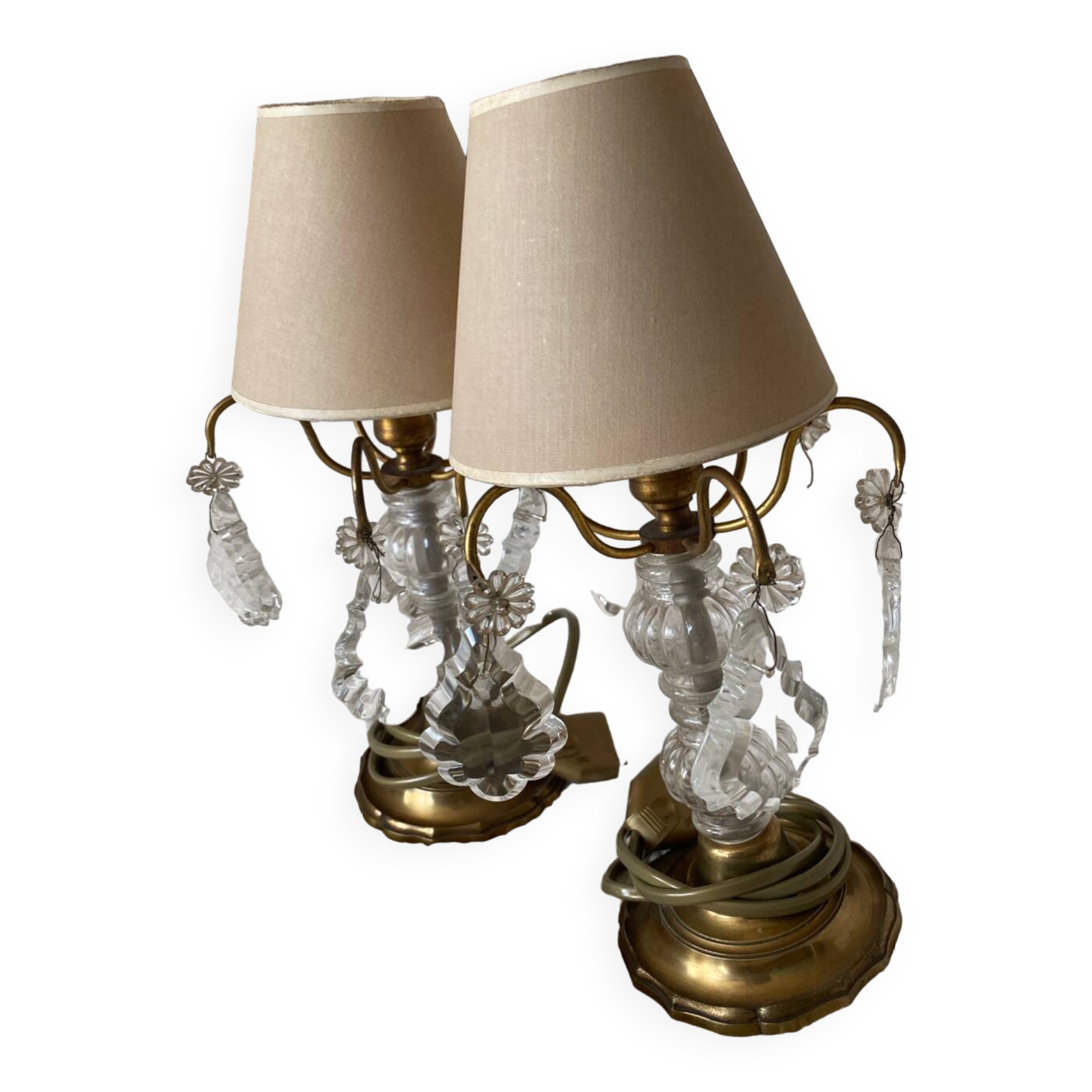 Pair of Gilt Bronze Girandole Lamps with Tassels
