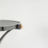 “Canabas” pedestal table in patinated leather, steel, and gilded brass. Contemporary. LS59502209H