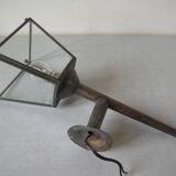 Ancienne lanterne murale applique luminaire 1 feu en laiton et verre déco hall entrée