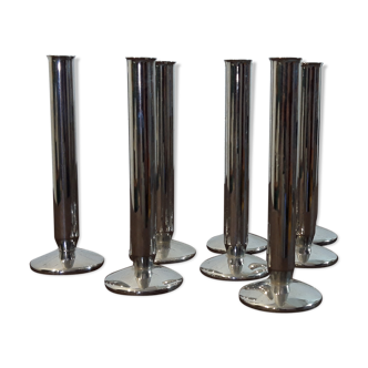 Set of 8 candlesticks in stainless steel, 70s