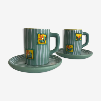 Paire de tasse à expresso en céramique design 1950s par Gabriel Fourmaintraux lot 1