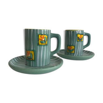 Pair of espresso cup ceramic design 1950s by Gabriel Fourmaintraux lot 1