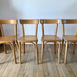 Set of 4 baumann bistro chairs in blond wood / honey stamped 40-50 years