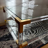 Italian coffee table Fabian, glass, plexiglass and brass, 1970-80.
