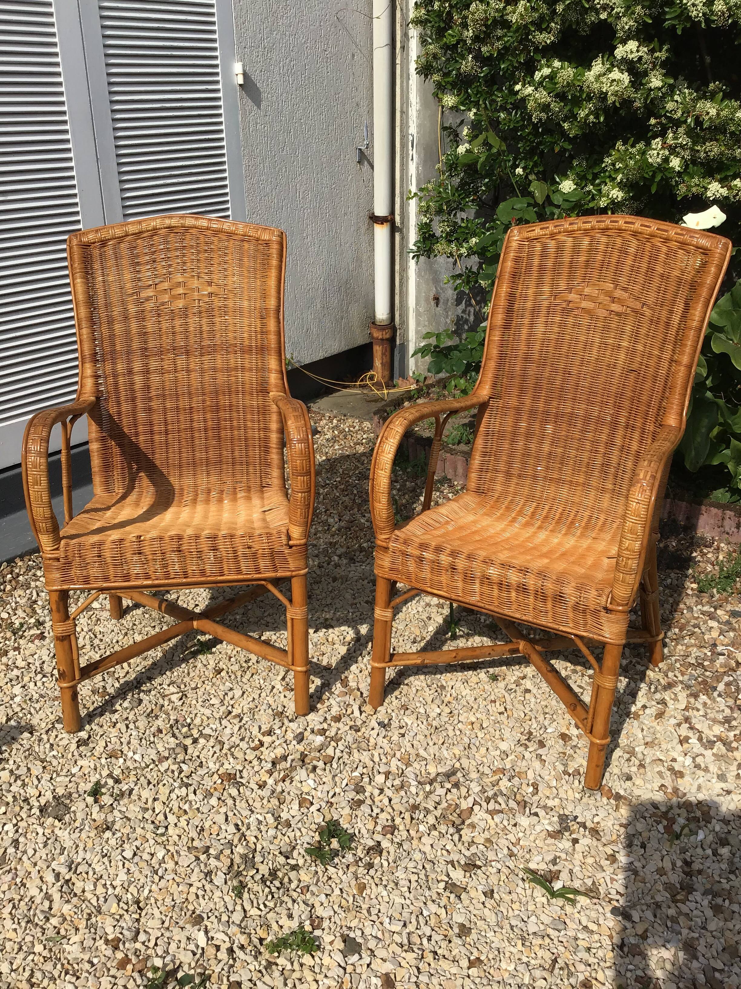 Pair of rattan armchairs