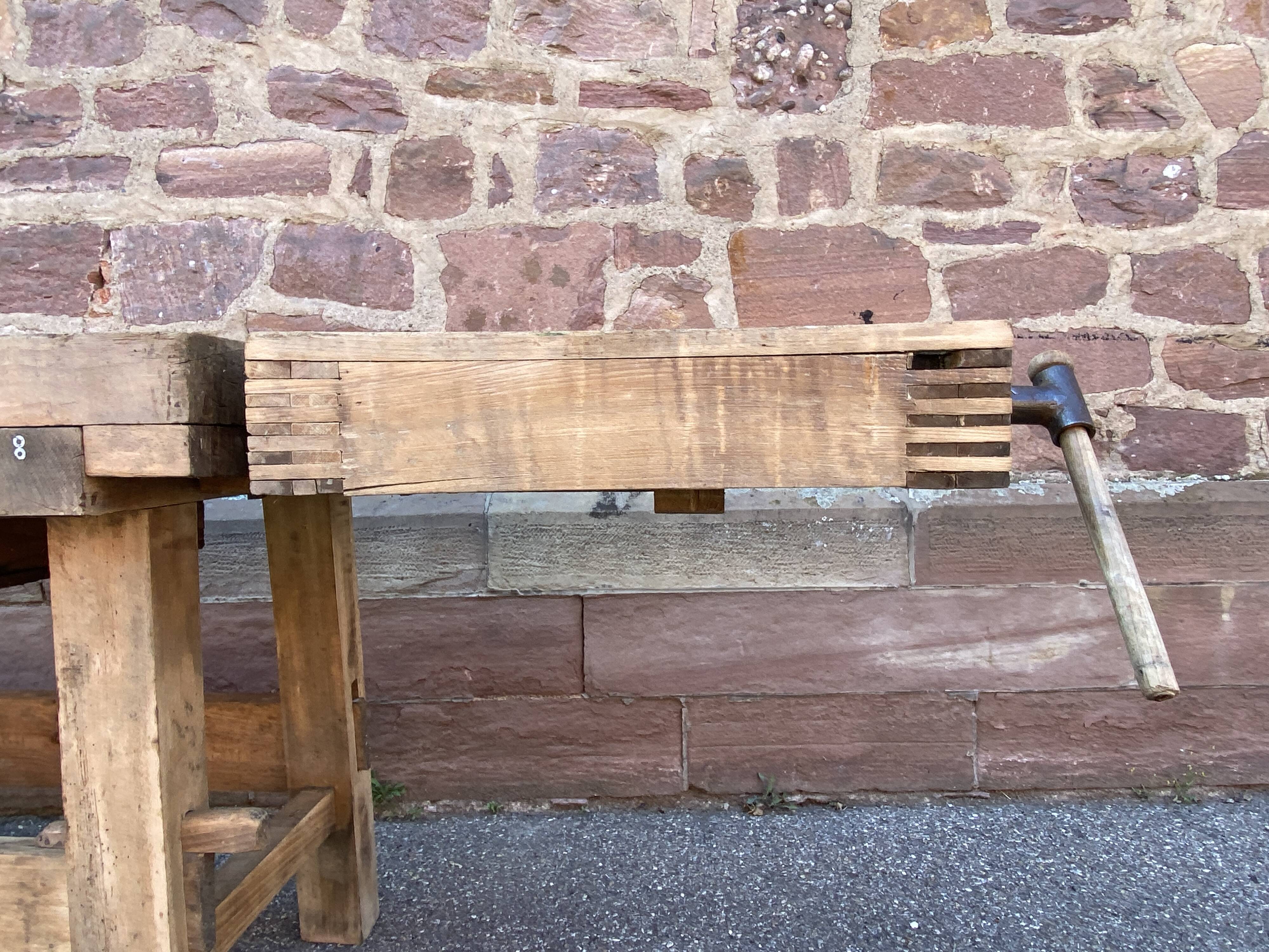 Industrial table Carpenter's workbench in natural raw wood vintage bohemian