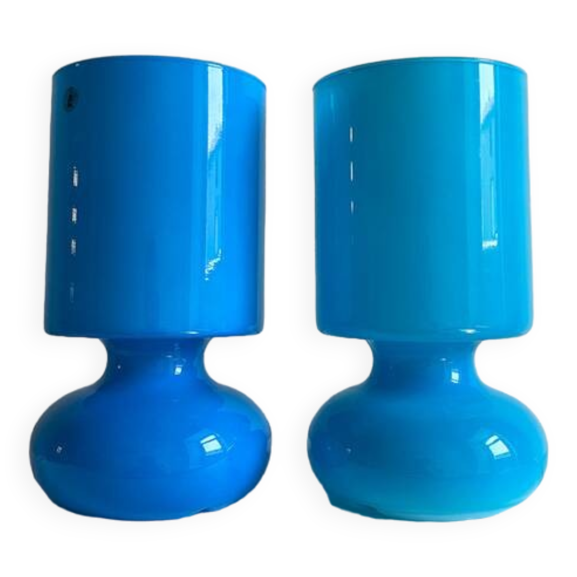 Pair of IKEA Lykta lamps in turquoise opaline