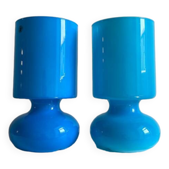 Pair of IKEA Lykta lamps in turquoise opaline