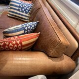 Brown braided leather sofa