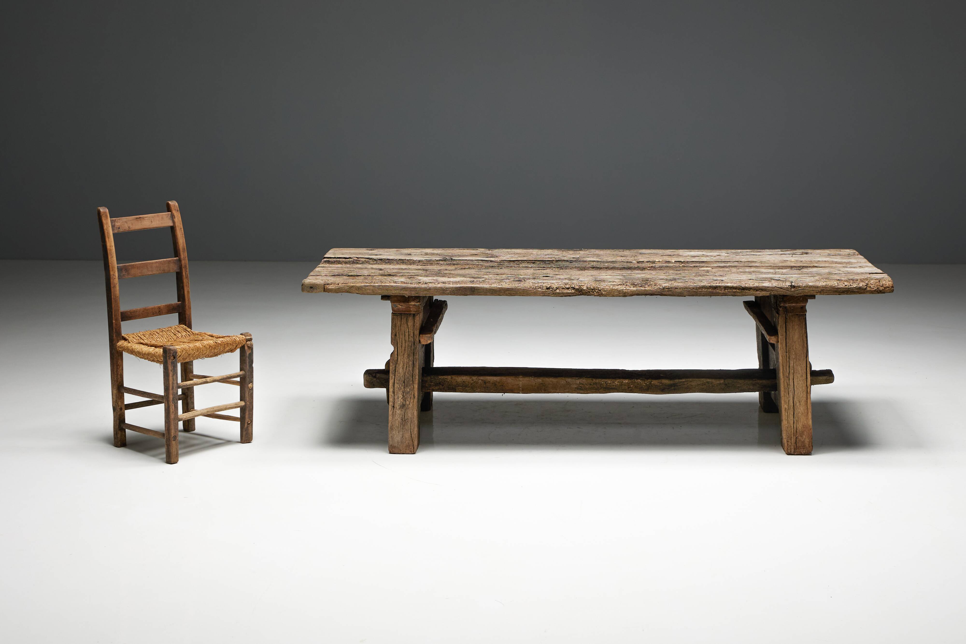 Primitive Wabi Sabi Side Table, France, 19th Century