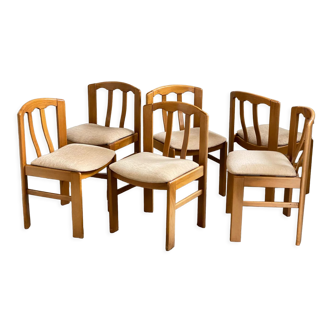 6 chairs in elm and vintage fabric from the 70s