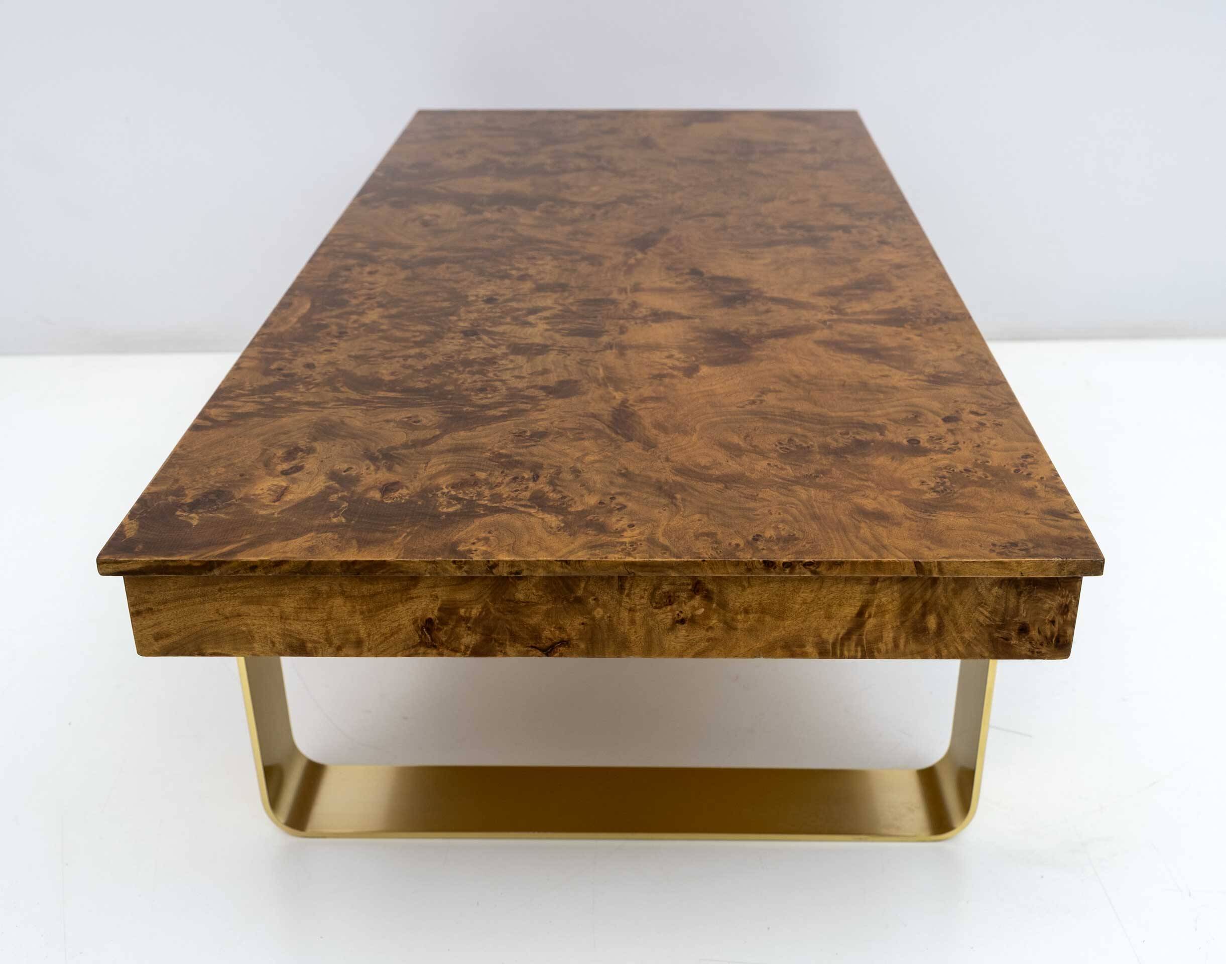 Mid-Century Modern Italian Briar Walnut and Brass Coffee Table, 1970s