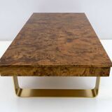 Mid-Century Modern Italian Briar Walnut and Brass Coffee Table, 1970s