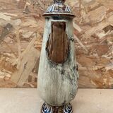 Antique teapot shaped pitcher ceramic brown beige vintage ducks decor