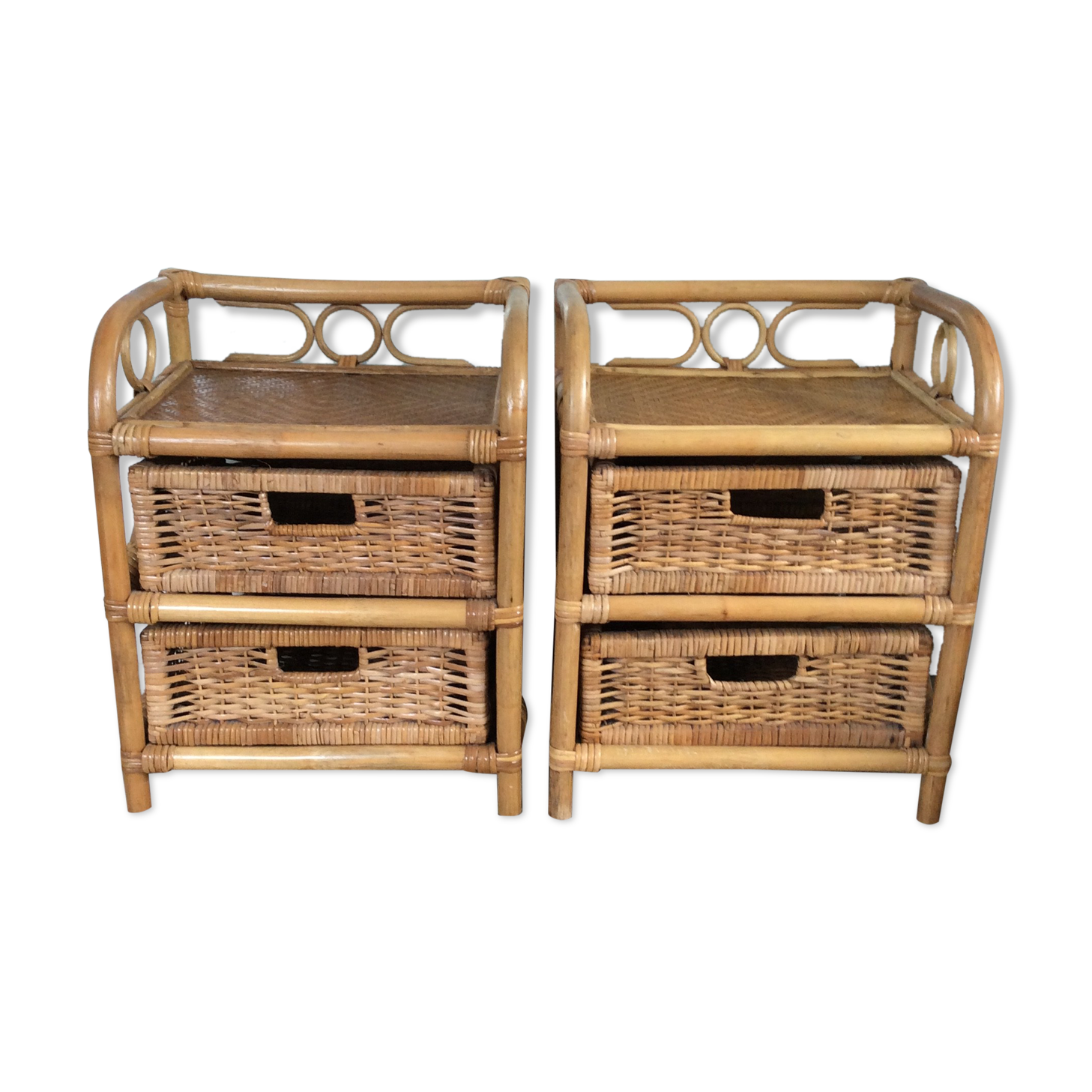 Pair of rattan bedside tables from the 70s