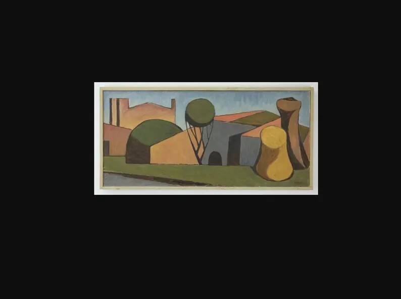 Large Original Swedish Oil on Canvas – "Spansk By" by Emil Clahr (1905–1983) – Signed – 1961 – Vintage & Framed