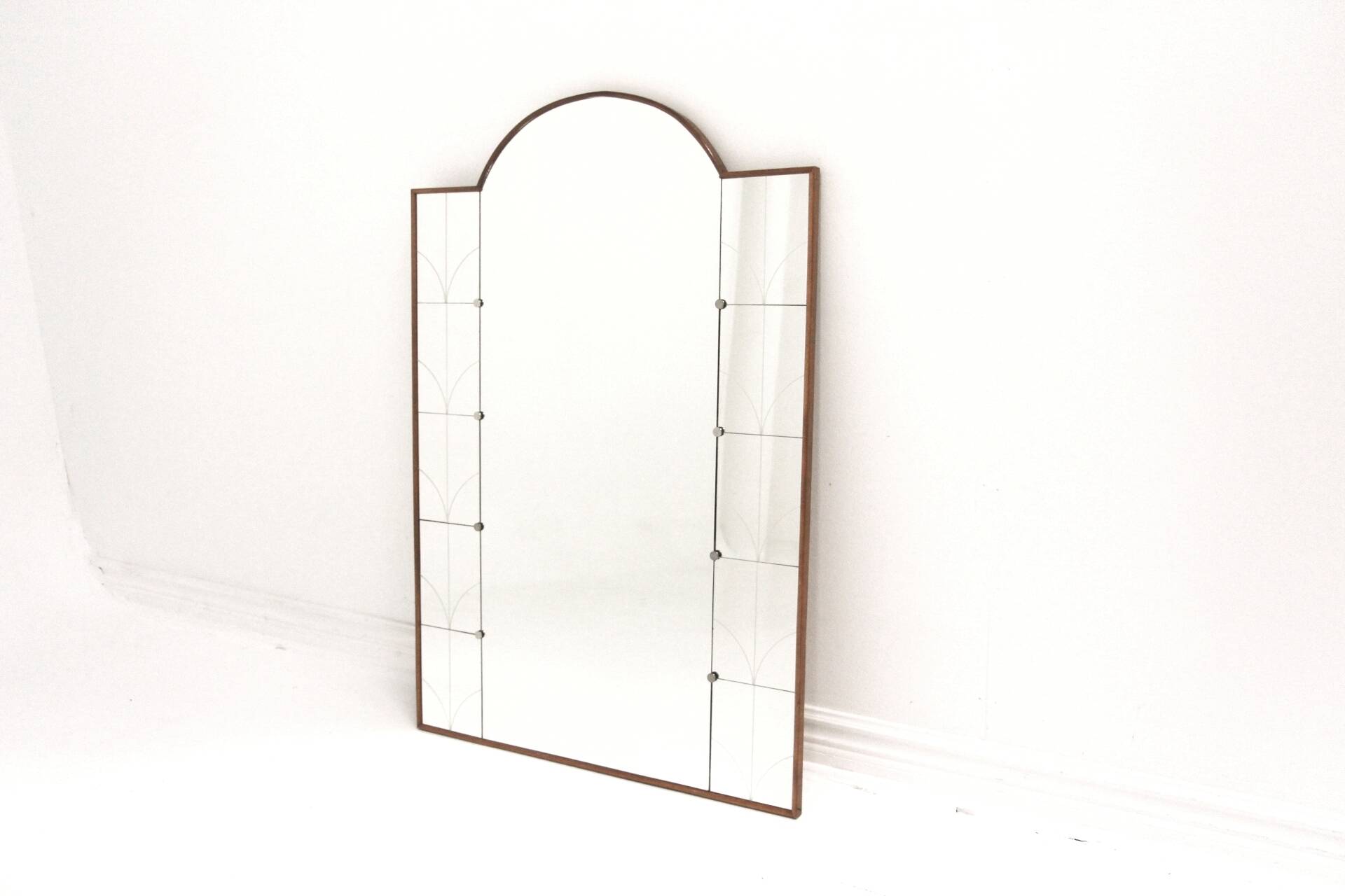 Scandinavian mirror in beech and metal, Sweden, 1960, 115x78cm