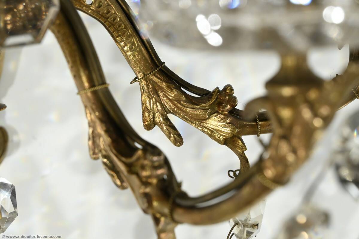 Bronze and Crystal Wall Lights with Pendants, Louis XV style – Late 19th century