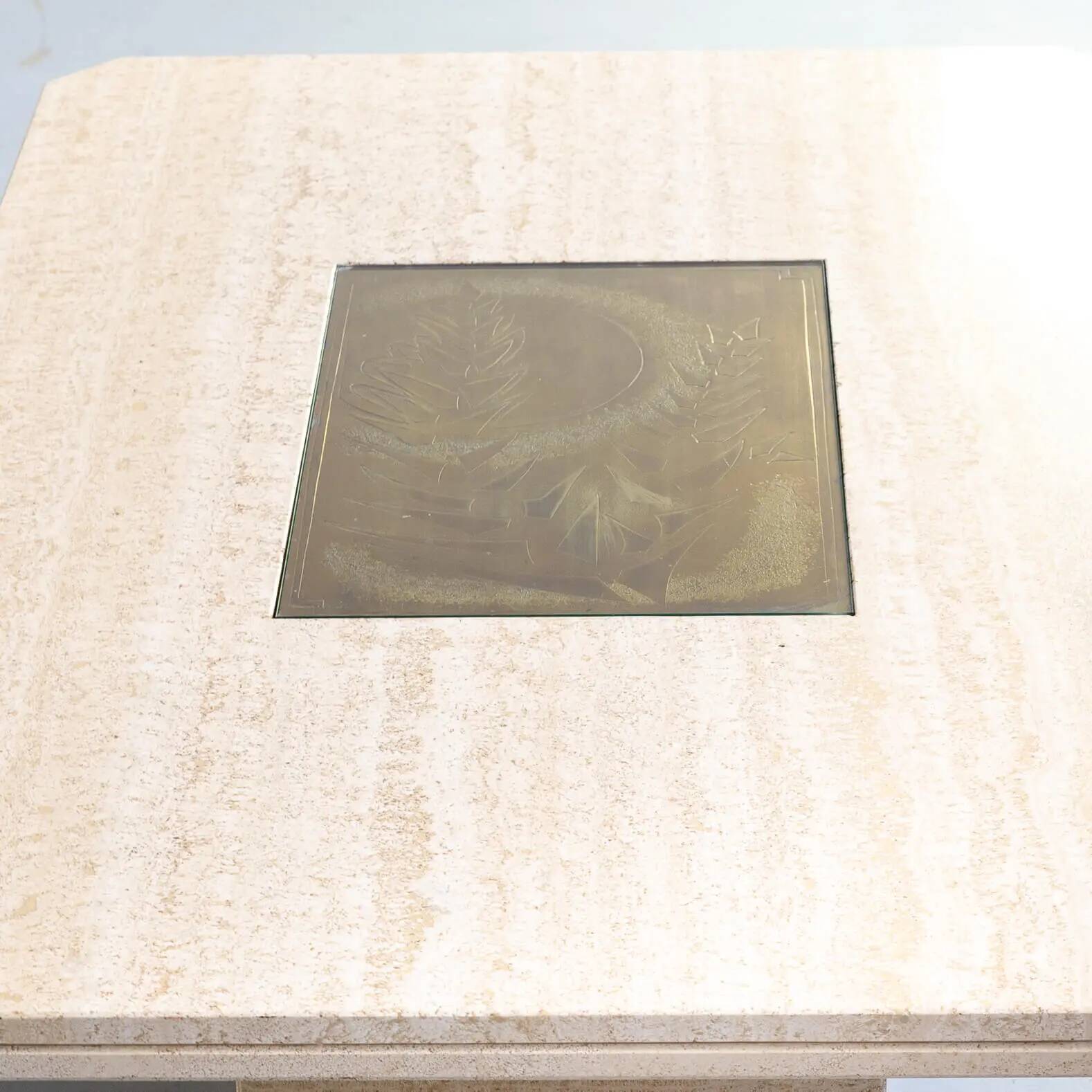 George Mathias Travertine Coffee Table for Maho with Artwork nr 12/50, 1970's