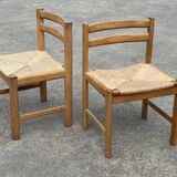 Vintage dining chairs set of 6 oak and rattan design minimalist design