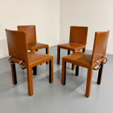 4 camel leather chairs, postmodern design by Paolo Piva for B&B Italia Arcadia.