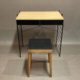Modular bookcase and stool in black metal and beech, 1960