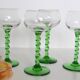 Set de 4 verres à vin blanc, pied vert, Français, vintage