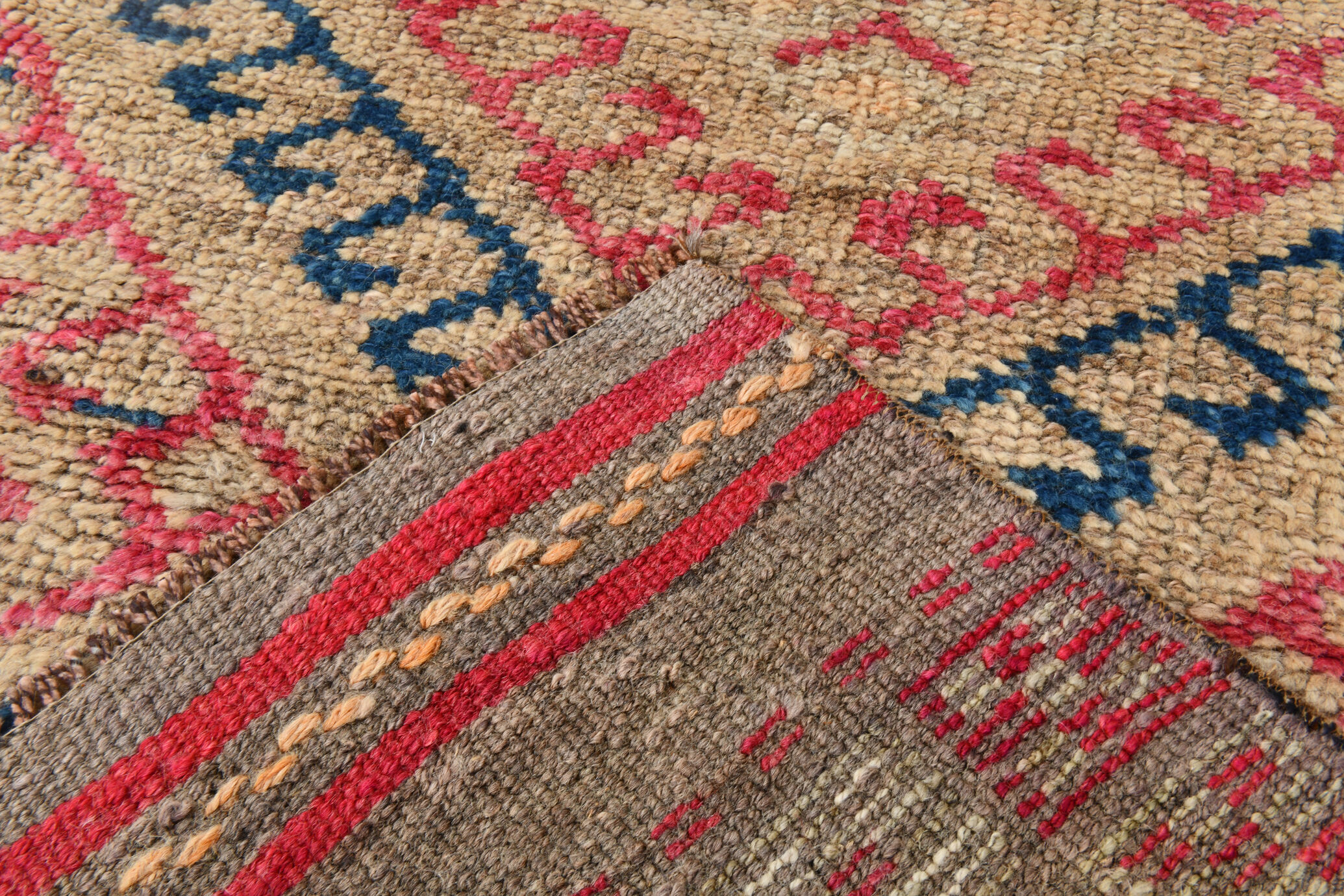 3x9 red & blue herki vintage runner rug 92x286cm