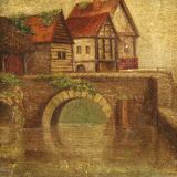 Tableau anglais paysage au bord de la rivière du 20ème siècle