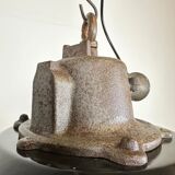 Black enamel and cast iron industrial cage pendant light, 1950s