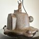 Black enamel and cast iron industrial cage pendant light, 1950s