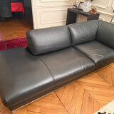 Canapé, cuir noir, Roche Bobois avec méridienne, canapé d’angle