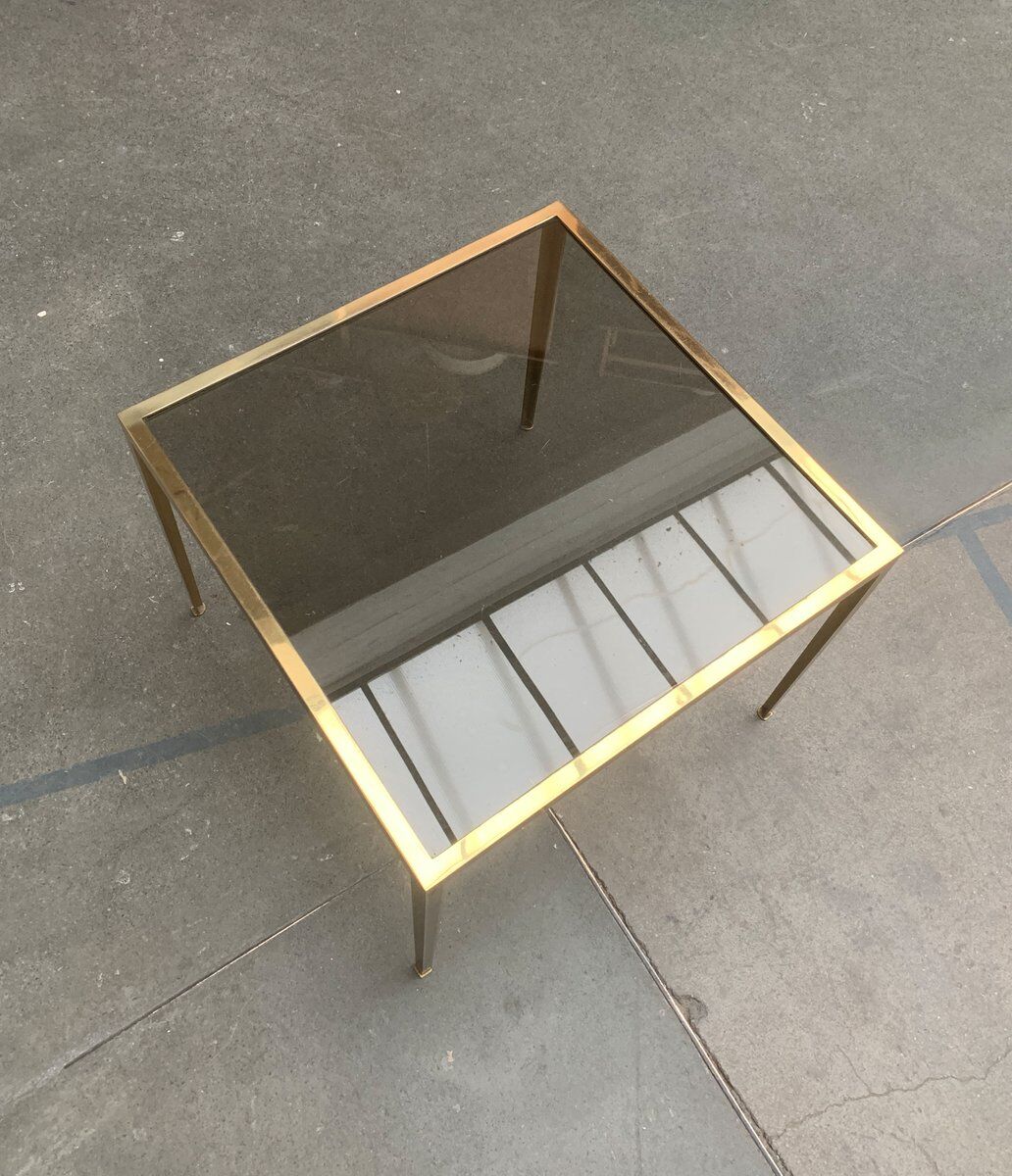 Brass and Glass Side Table in Hollywood Regency German Mid-Century Style by Vereinigte Werkstätten, 1960s