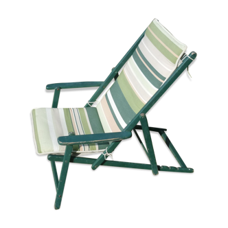 Transat chaise longue tissu et bois pliant