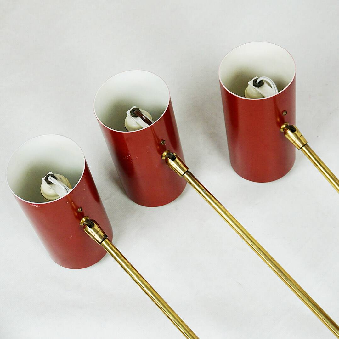 Cylindrical wall lights in Austrian red brass from the mid-century by J.T. Kalmar.