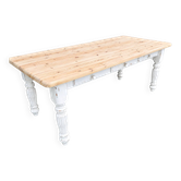 Large Vintage Farmhouse Dining Table with Drawers – Rustic Solid Wood