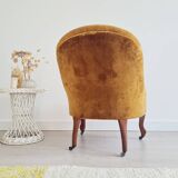 Dark ochre velvet toad armchair