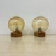 Set of 2 glass and wood table lamps , 1980s