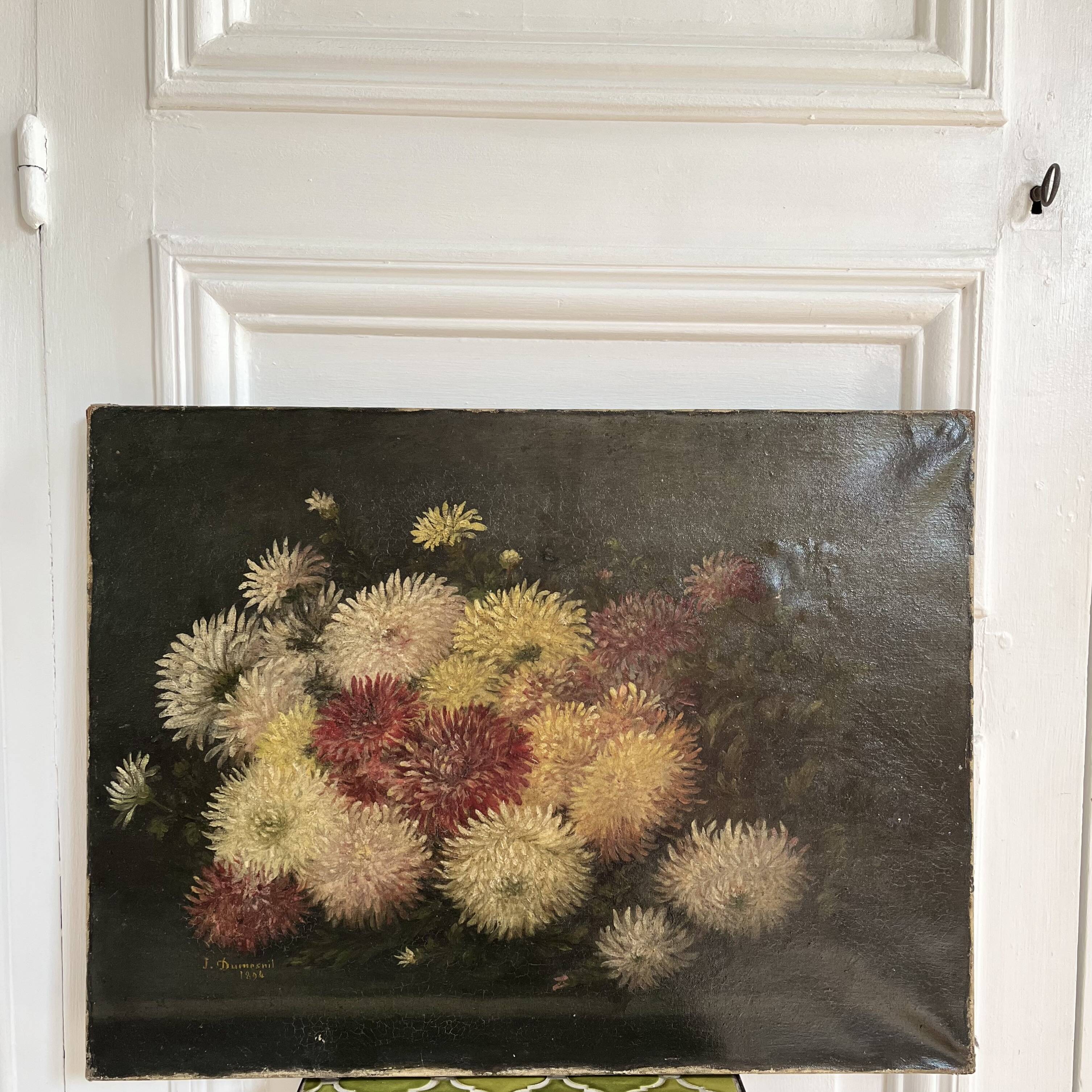 Oil on canvas 19th century bouquet of flowers