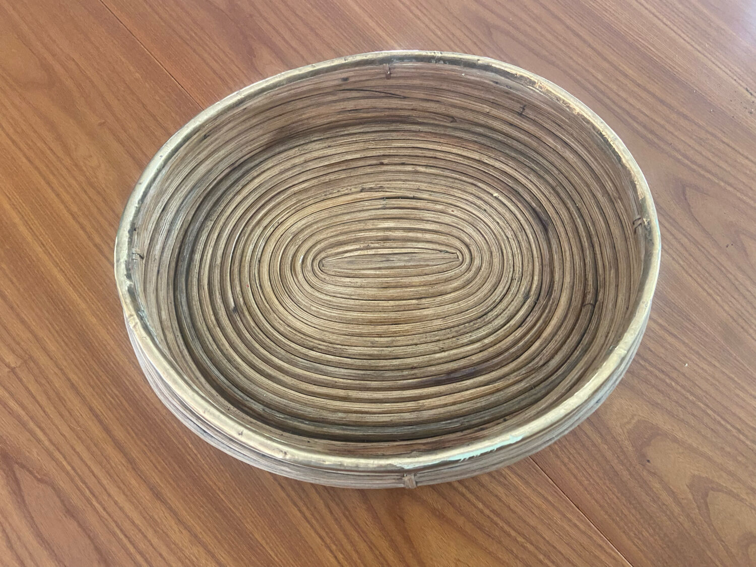 Rattan and Italian brass dish from the 70s