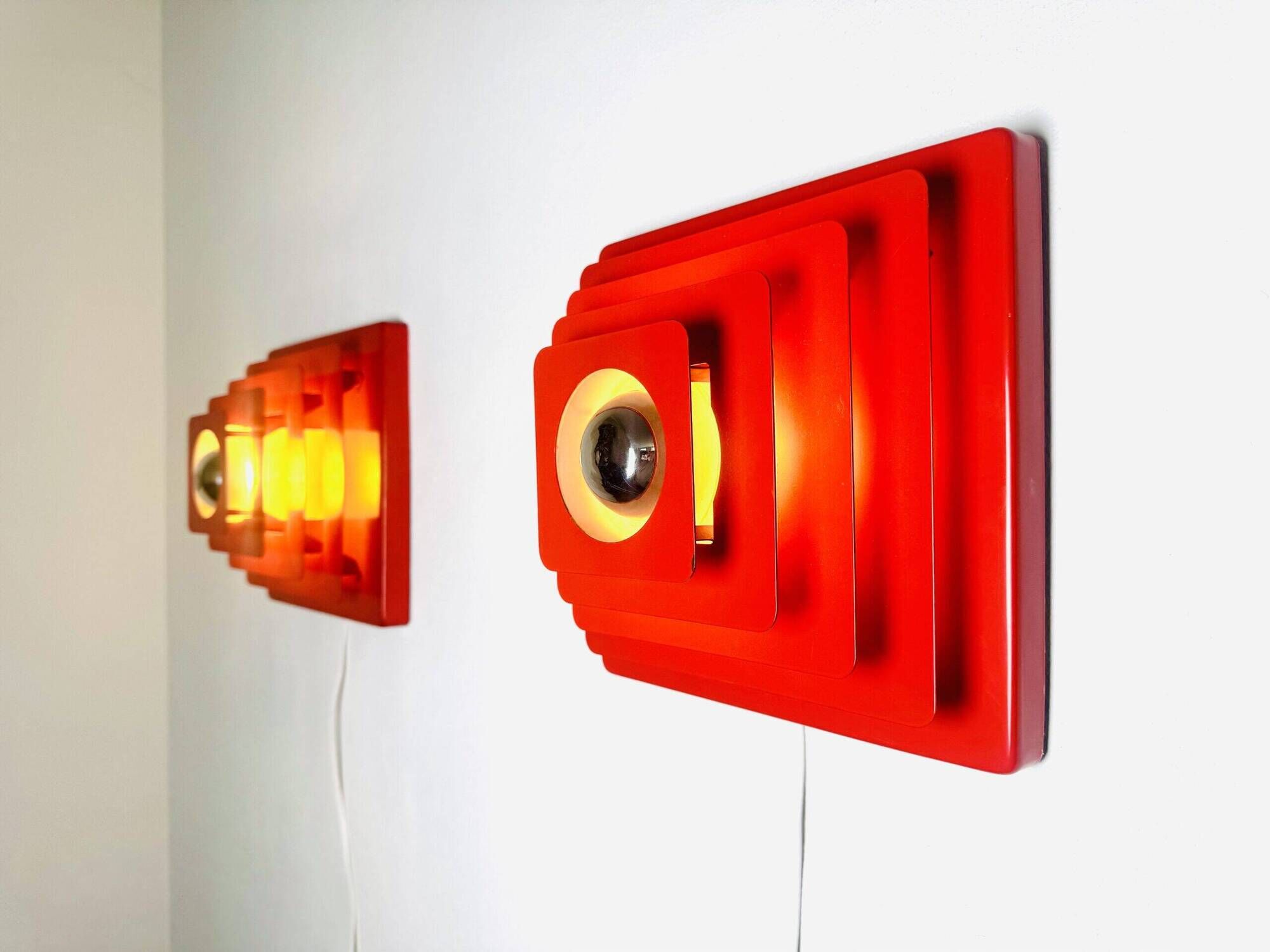 Multi-Layered Pyramid Wall Lamps In Red By Hustadt Leuchten, Germany 1970S