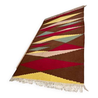 Midcentury kilim abstract wool design geometric rug / carpet, 1960s
