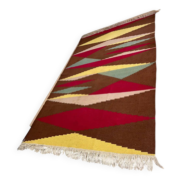 Midcentury kilim abstract wool design geometric rug / carpet, 1960s