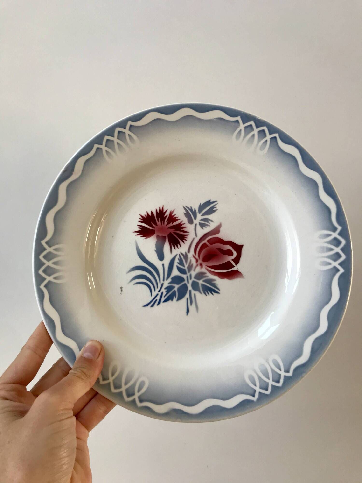 set of 5 Digoin Sarreguemines flat plates model Juliette / Nina Rosa 50s