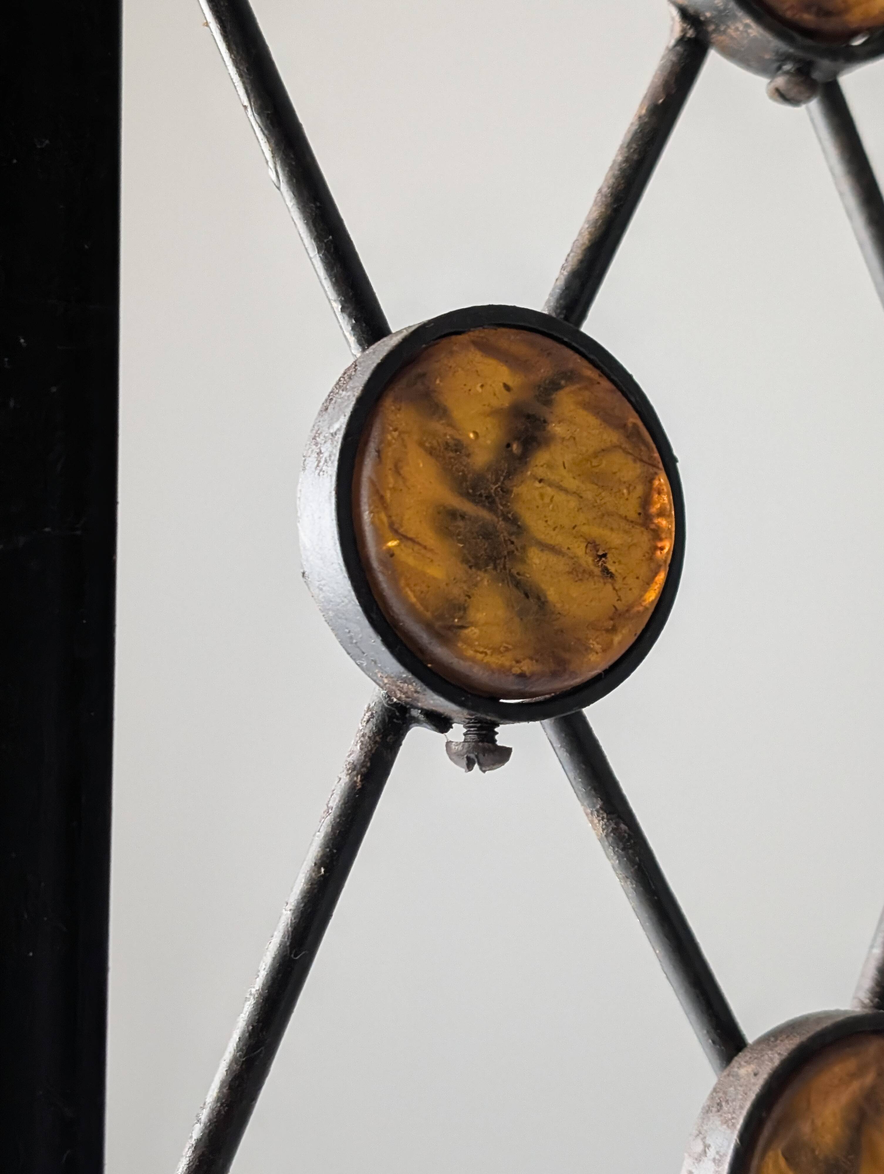 Wrought Iron Fire Screen with Orange Acrylic, Mid-Century, 1960s